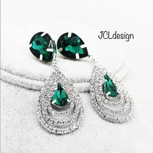 Luxury 925 Sterling S Green Draped Sassy Earrings